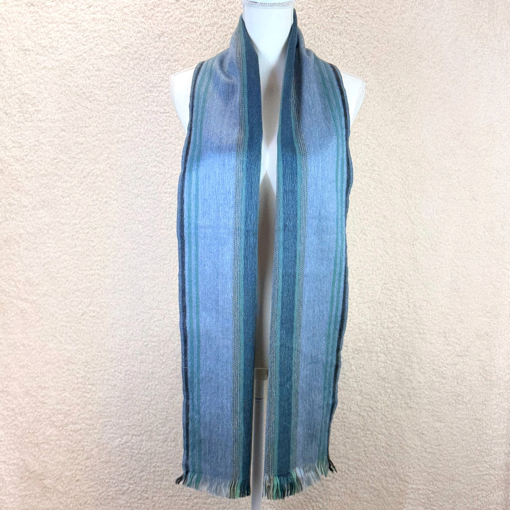 Shupaca Alpaca Handmade Open Scarf Striped 11.5"x74" Blue Winter Casual Ecuador
